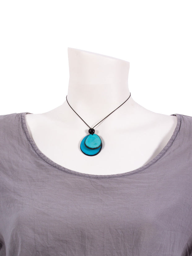 Halskette Chiloete Hellblau/Blau- La Tagua Nuss