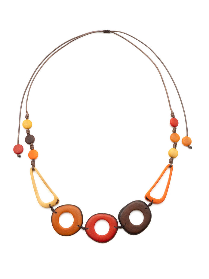 Halskette Agustina Orange/Braun - La Tagua Nuss