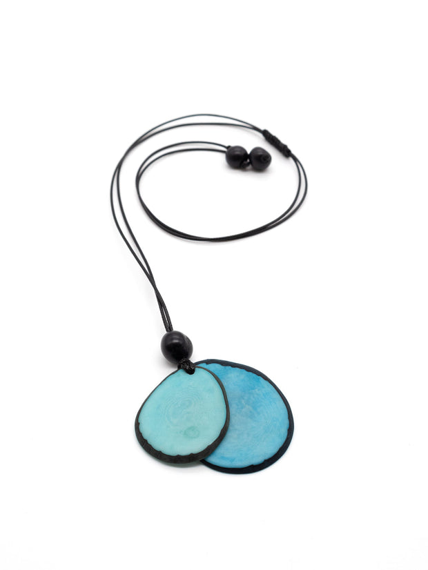 Halskette Chiloete Hellblau/Blau- La Tagua Nuss
