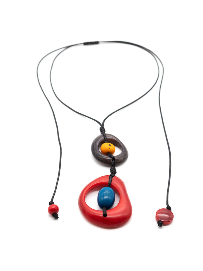Halskette Dina Rot/Gelb/Blau - La Tagua Nuss