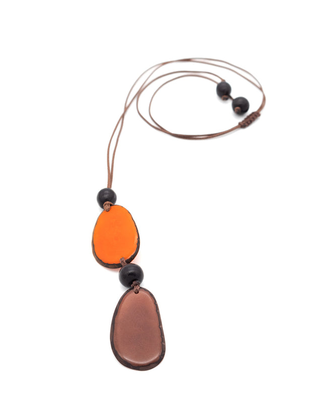 Halskette Kira Orange/Braun - La Tagua Nuss