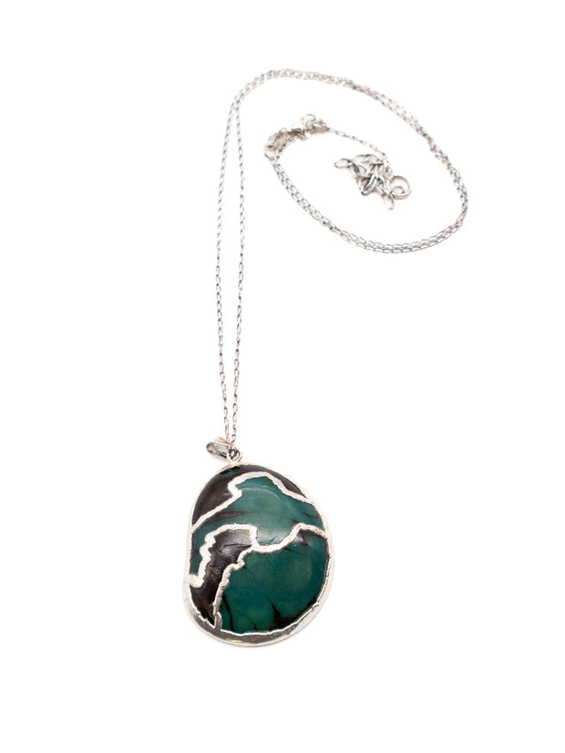 Halskette Plata 35 schwarz/grün - La Tagua Nuss silber