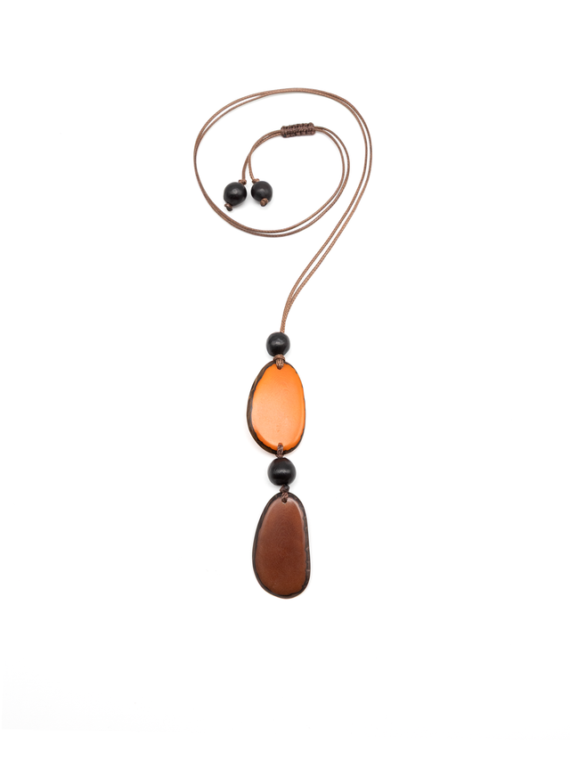 Halskette Kira Orange/Braun - La Tagua Nuss