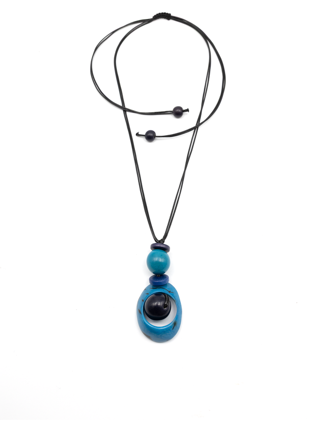 Halskette Dona Blau - La Tagua Nuss & Bombona Kugel