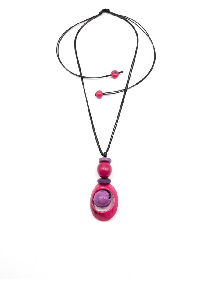 Halskette Dona Fuchsiarot - La Tagua Nuss & Bombona Kugel