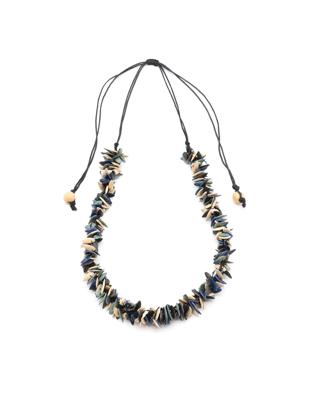 Halskette Trenza Dunkelblau/Weiss - Melonenkerne - La Tagua