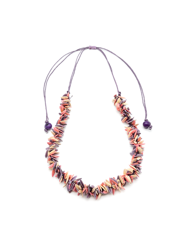 Halskette Trenza Fuchsiarot/Lila/Weiss - Melonenkerne - La Tagua
