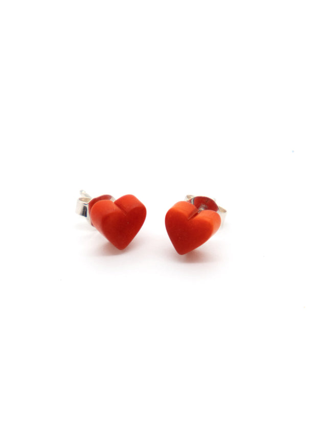 Herz Ohrstecker Corazones Orange - La Tagua Nuss Ohrringe Silber