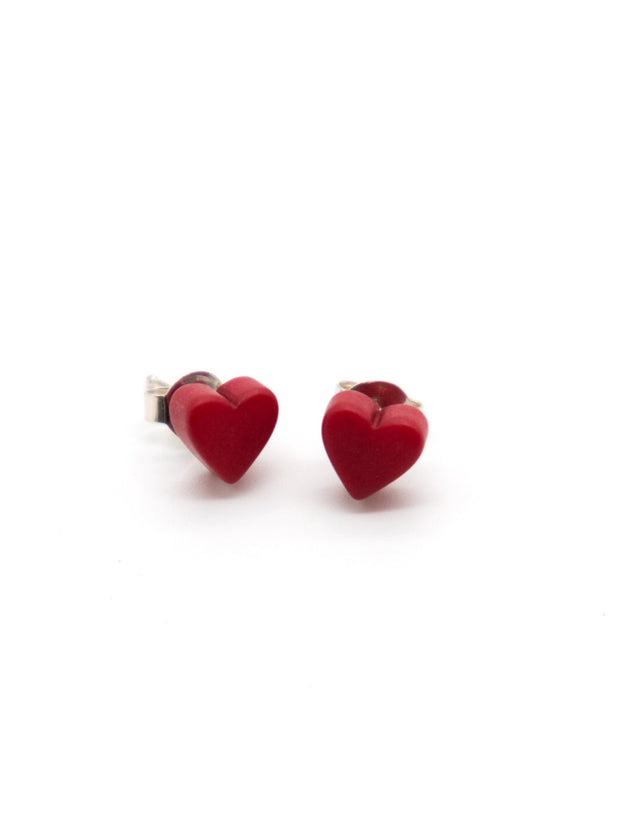 Herz Ohrstecker Corazones Rot - La Tagua Nuss Ohrringe Silber