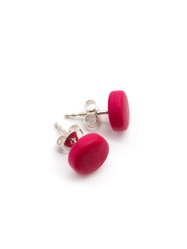 Ohrstecker Topo Fuchsiarot - La Tagua Nuss Ohrringe Silber