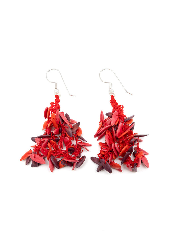 Ohrringe Trenzaret Rot Silber - Melonenkerne - La Tagua